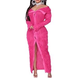 DRESS: Hot Pink Sheer Off Shoulder Ruffle Dress, NWOT